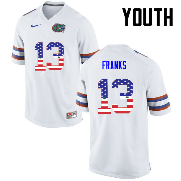 Youth Florida Gators #13 Feleipe Franks College Football USA Flag Fashion Jerseys-White